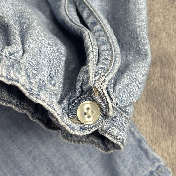 Old Navy Shirt Womens XL Blue Chambray‎ Smocked Long Sleeve Blouse Button Up - Picture 5 of 14